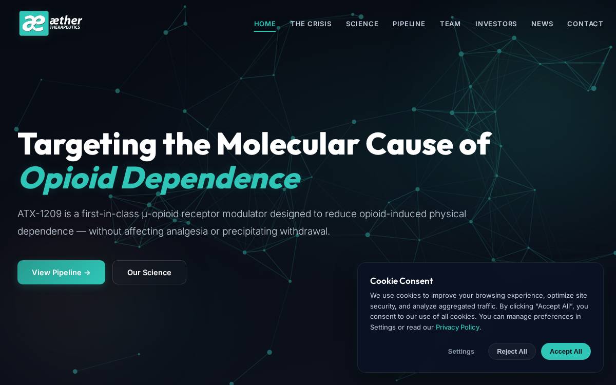 Aether Therapeutics website preview