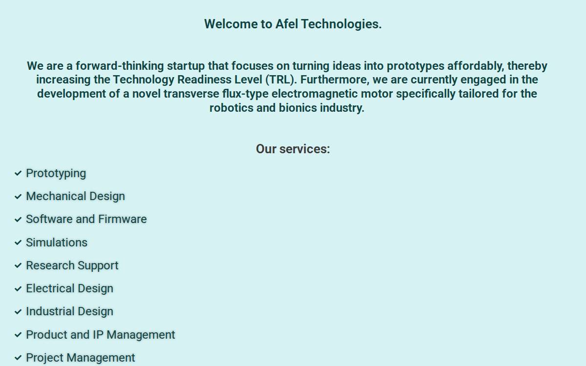 Afel Technologies Inc. website preview