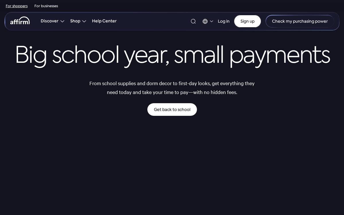 Affirm website preview