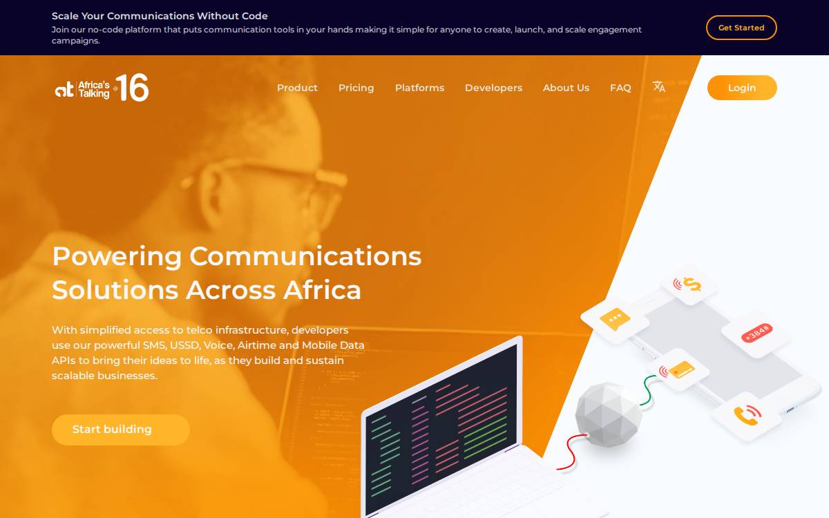 Africastalking website preview