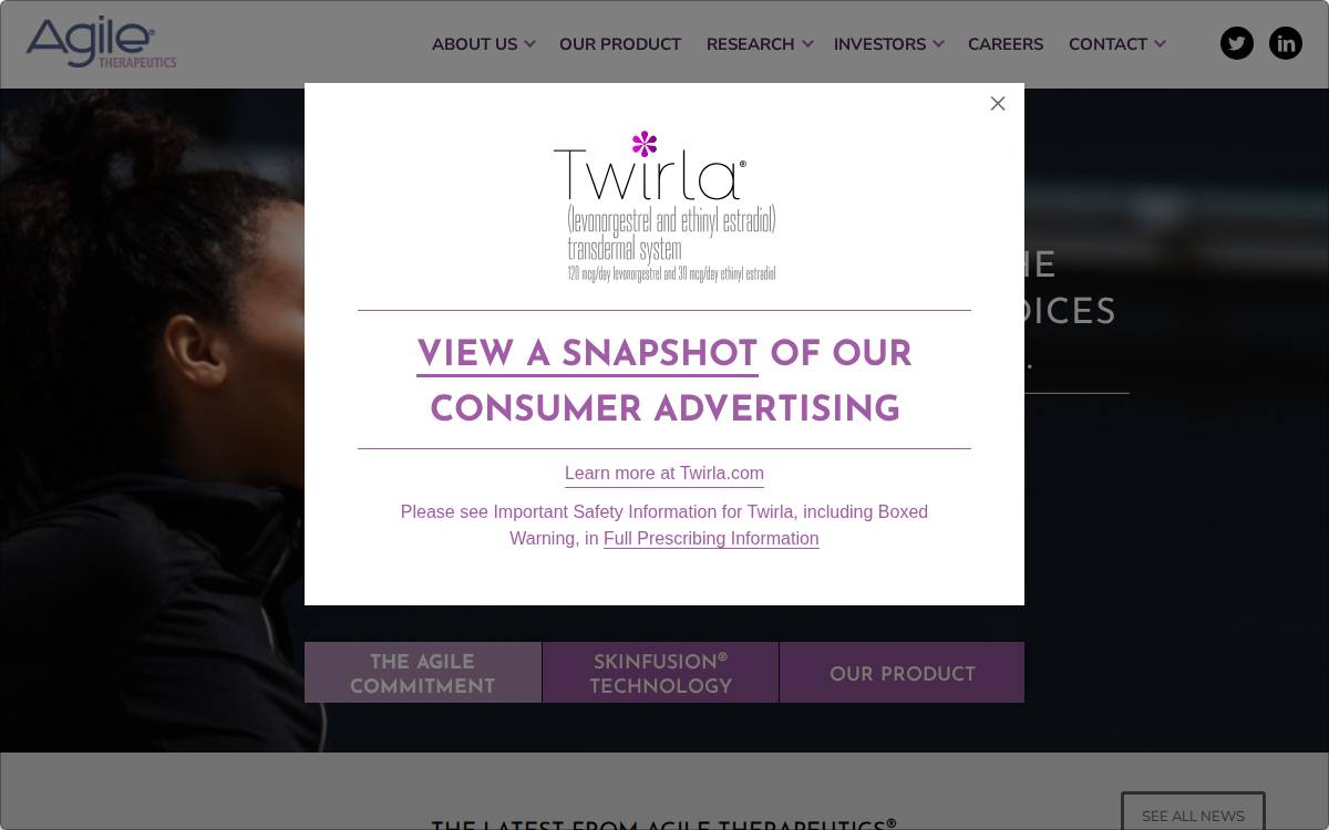Agile Therapeutics website preview
