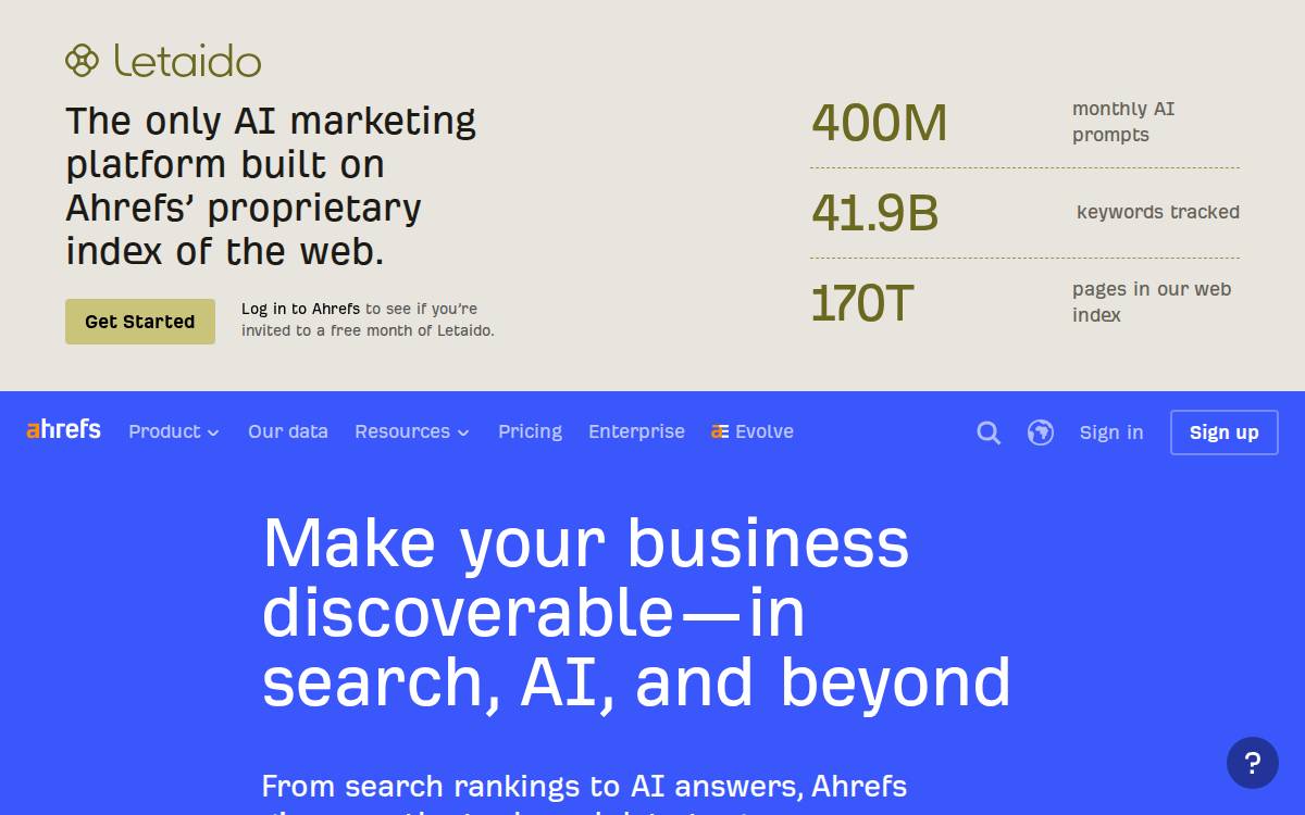 Ahrefs website preview