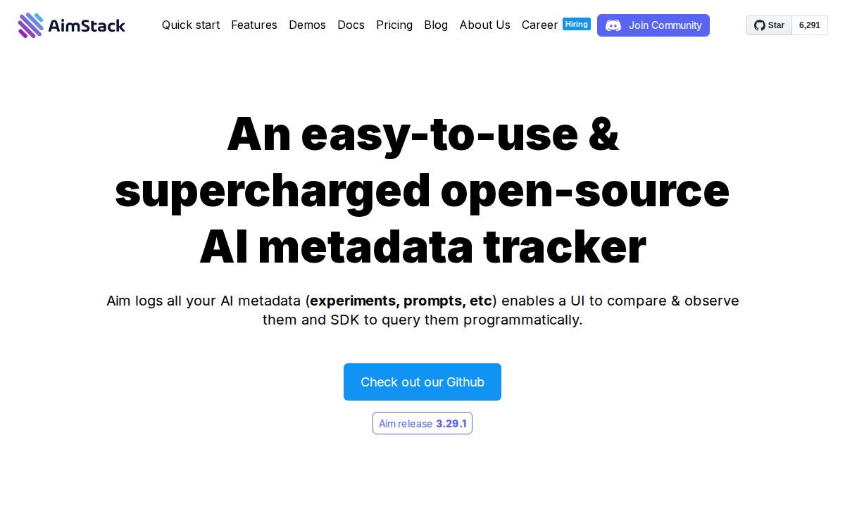 Aimstack website preview