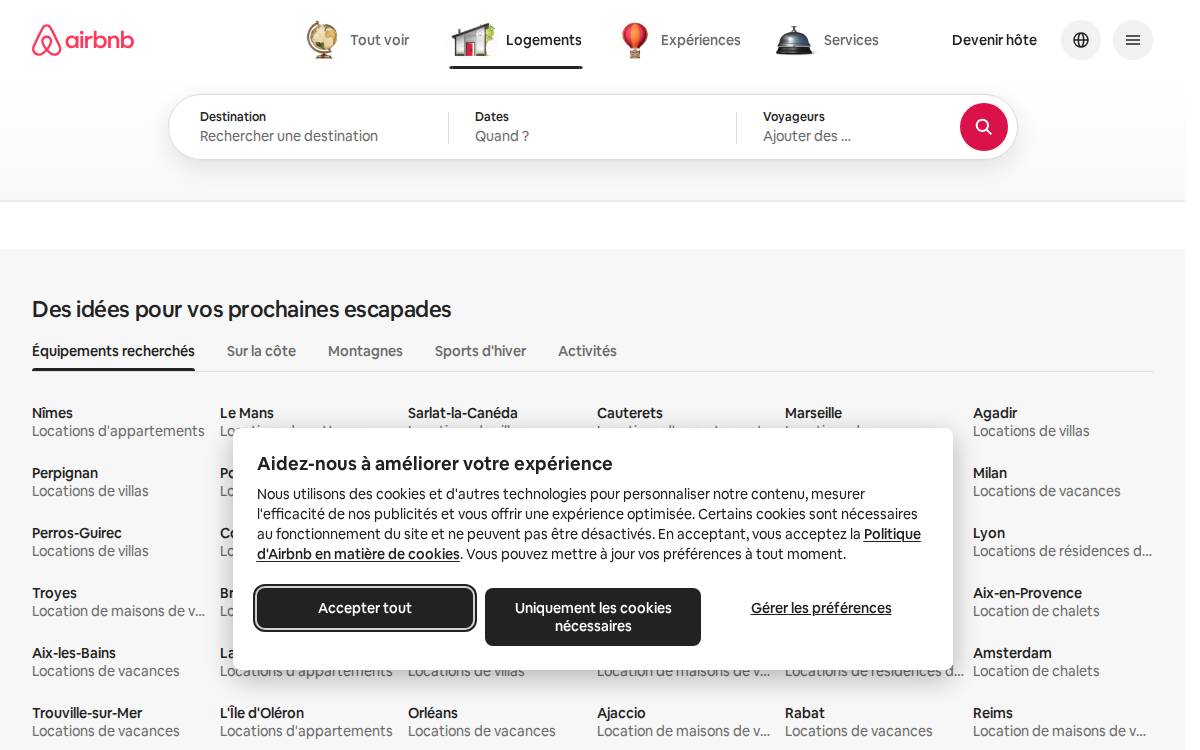 Airbnb website preview