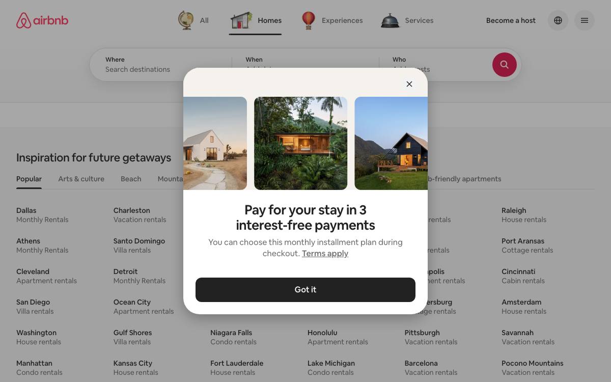 Airbnb website preview