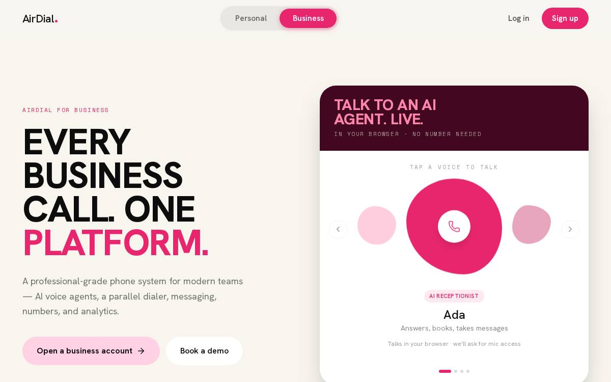Airdial website preview