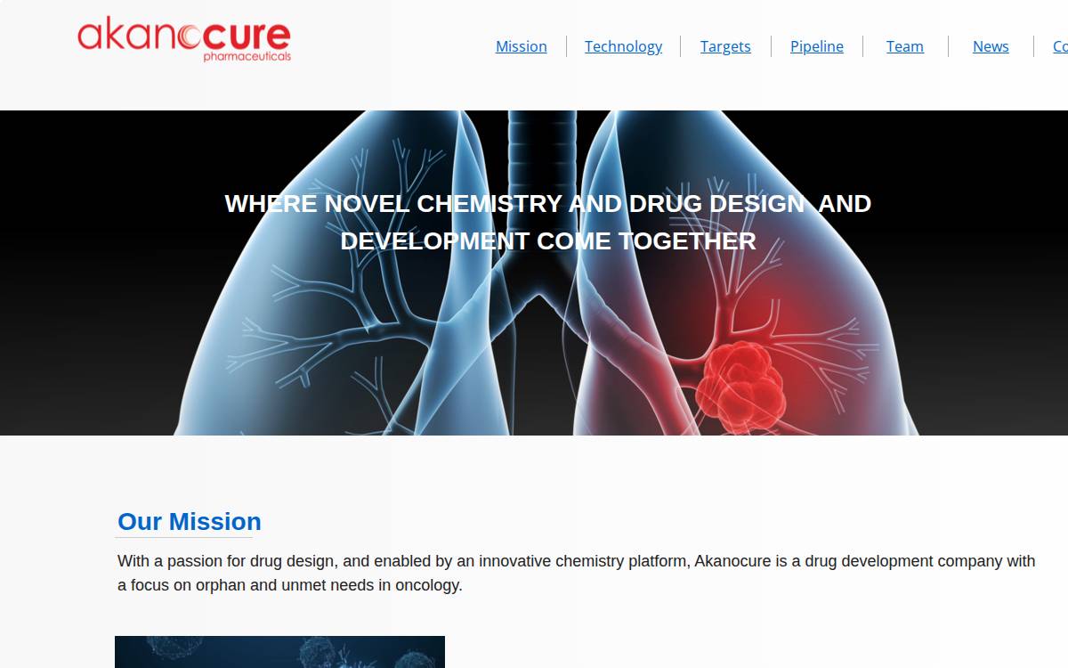Akanocure Pharmaceuticals website preview