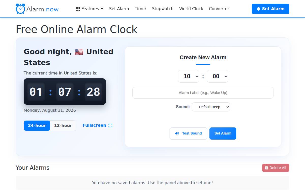 Alarm website preview