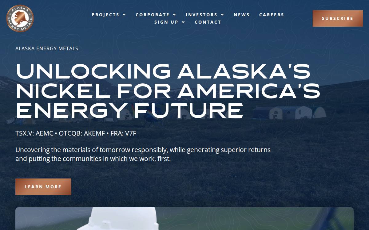 Alaska Energy Metals website preview