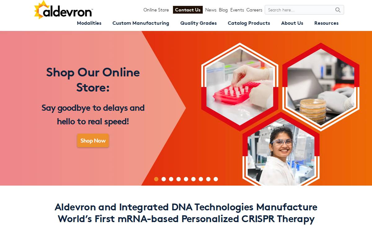 Aldevron website preview