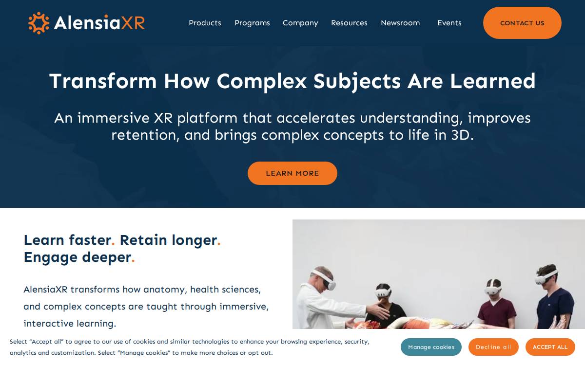 Alensia XR website preview