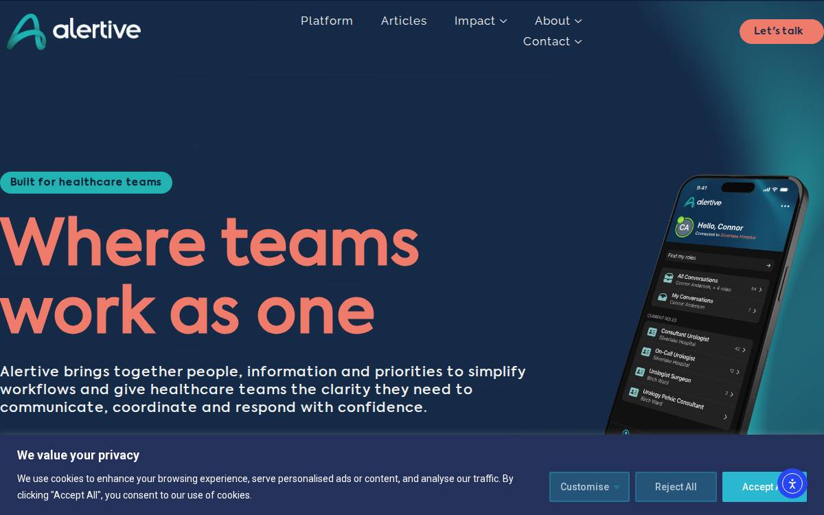 Alertive website preview
