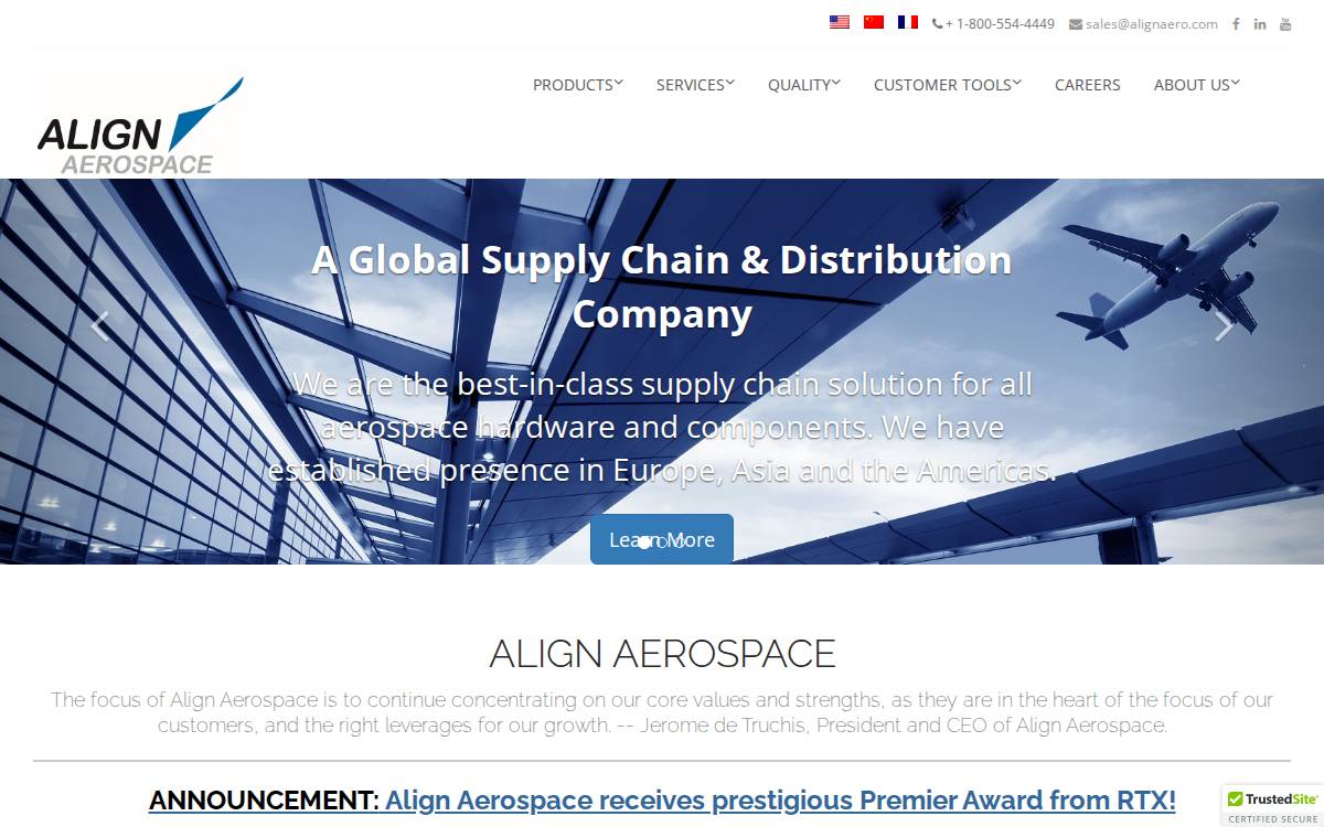 Align Aerospace website preview
