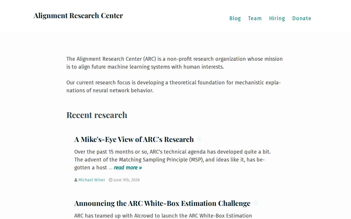 Alignment Research Center website preview