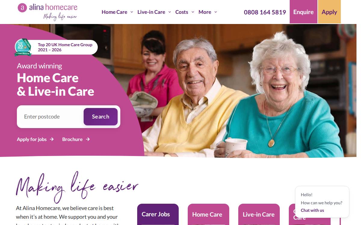Alina Homecare website preview