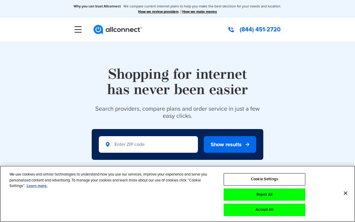 Allconnect website preview