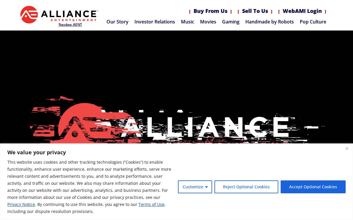 Alliance Entertainment website preview