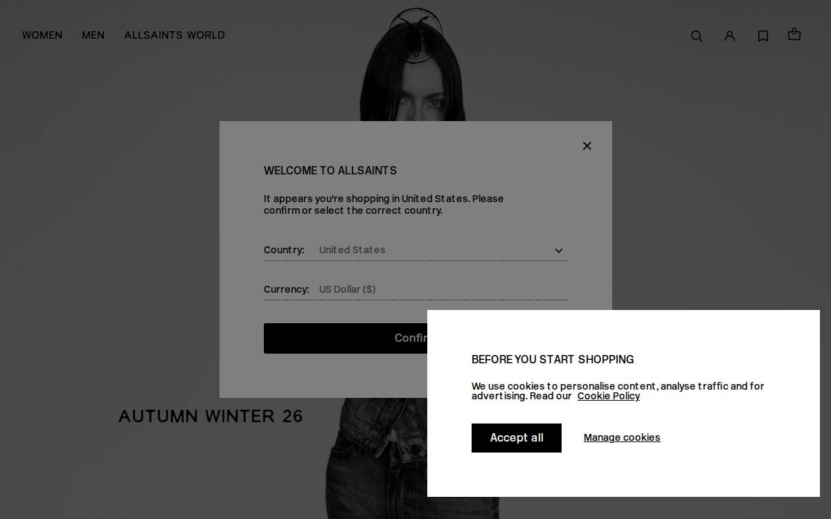 AllSaints website preview