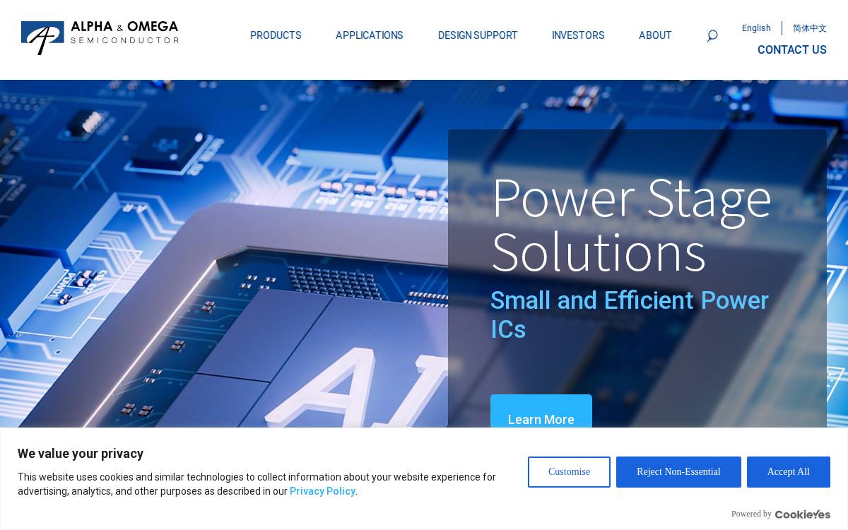 Alpha & Omega Semiconductor website preview