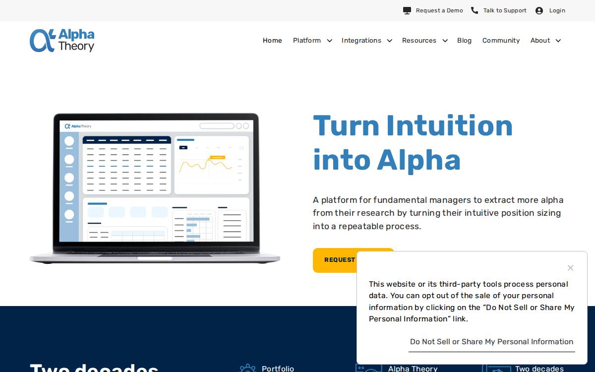 Alpha Theory website preview