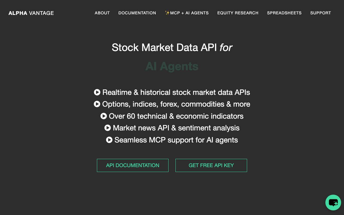 Alpha Vantage website preview
