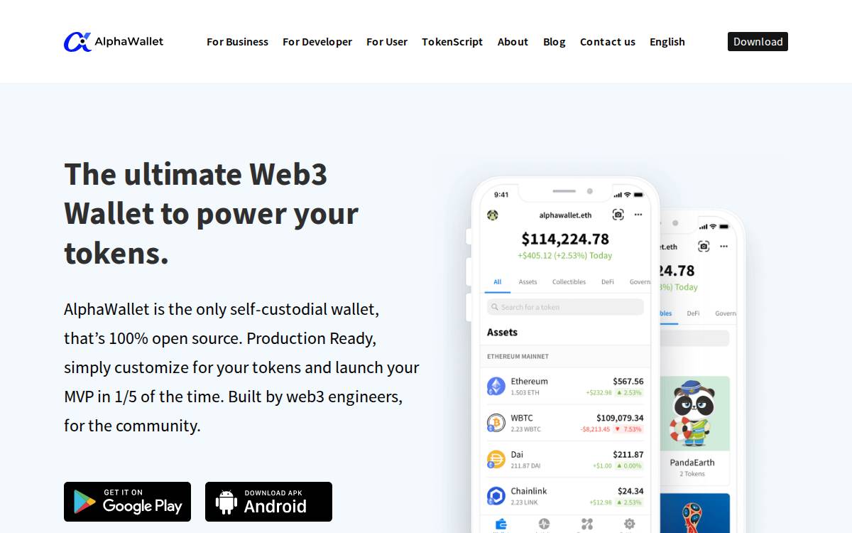 Alphawallet website preview