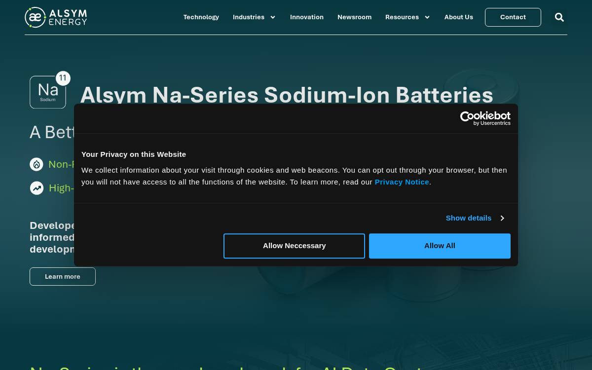 Alsym Energy website preview