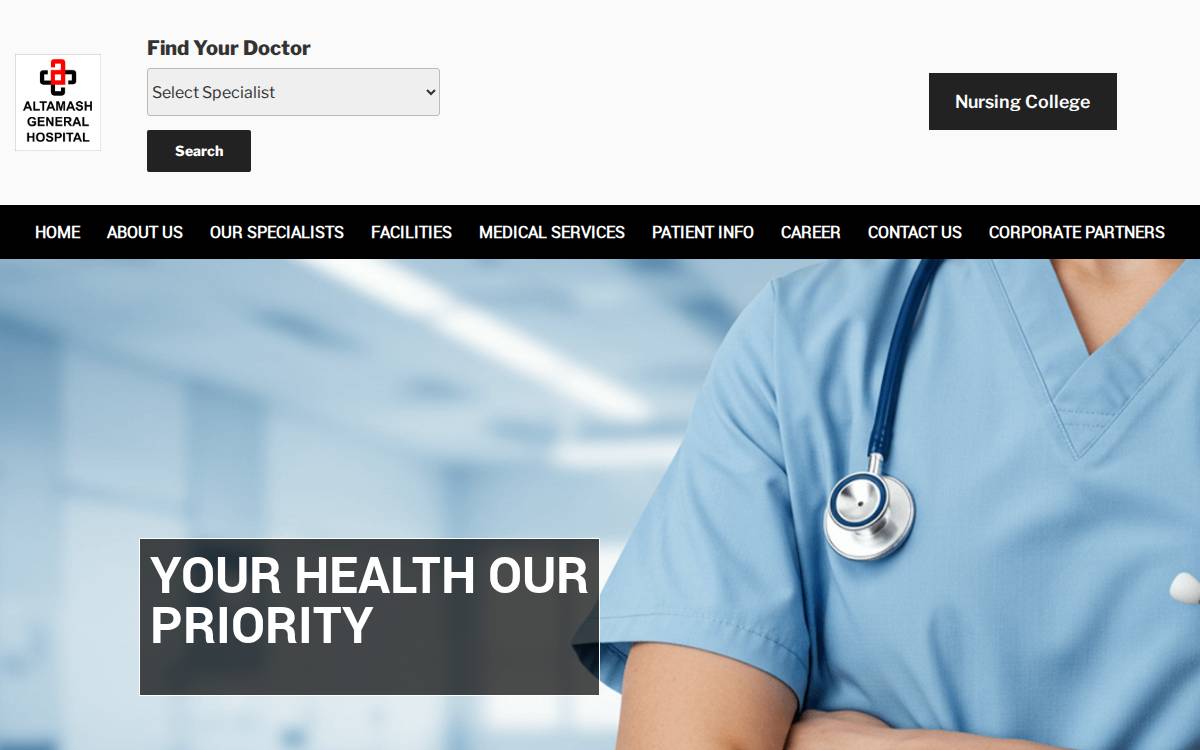 Altamash General Hospital website preview