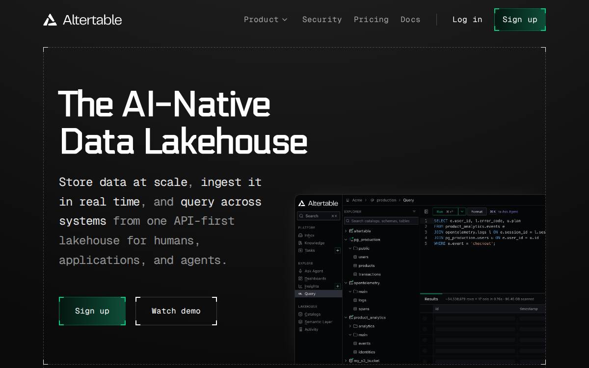 Altertable website preview