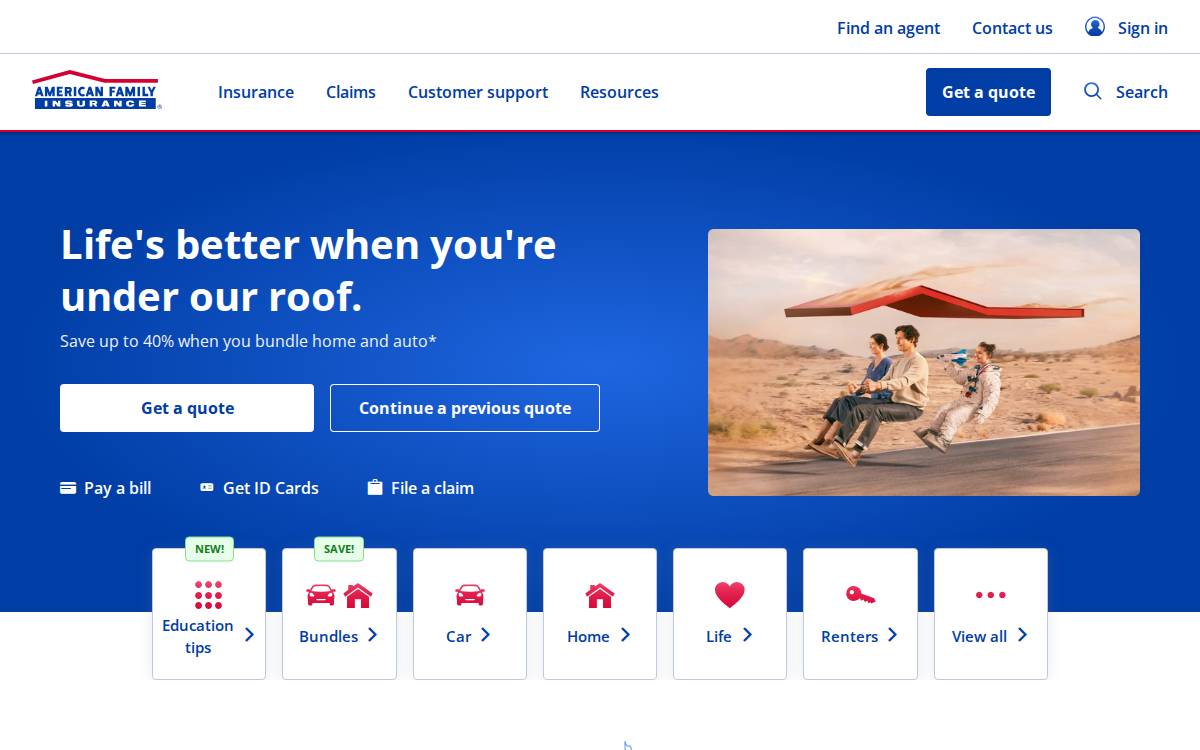 American Family Insurance website preview