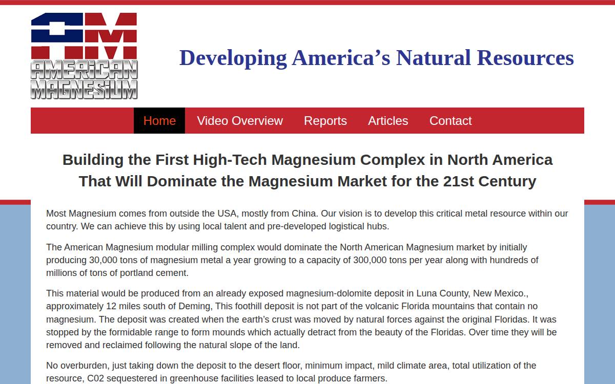 American Magnesium website preview