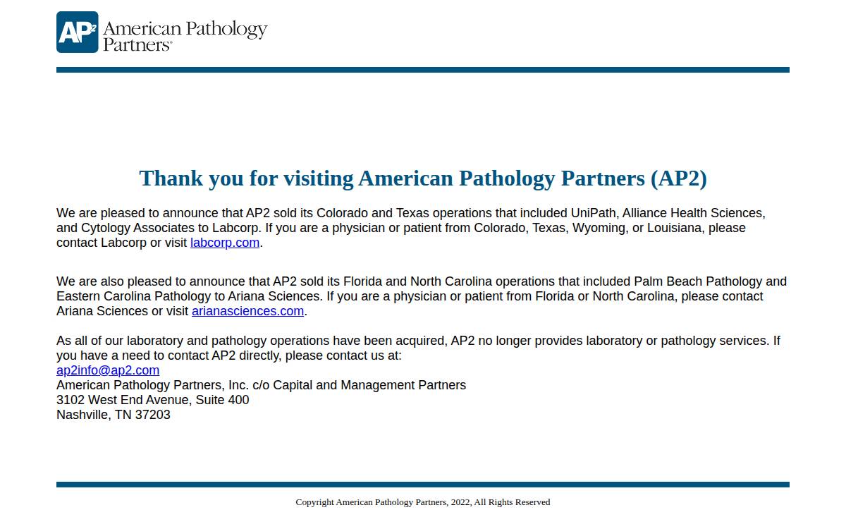 American Pathology Partners website preview
