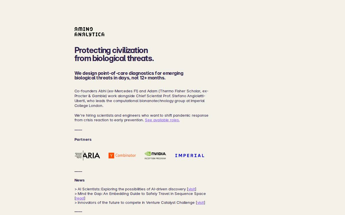 AminoAnalytica website preview
