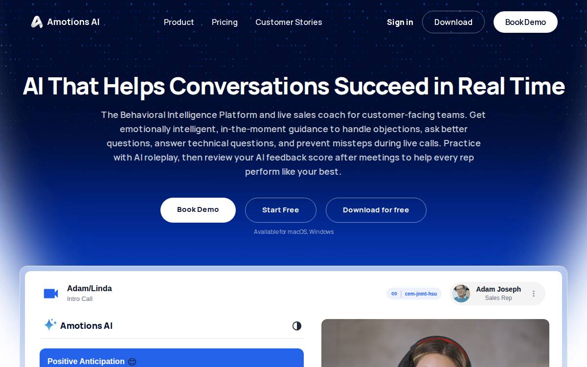 Amotions website preview