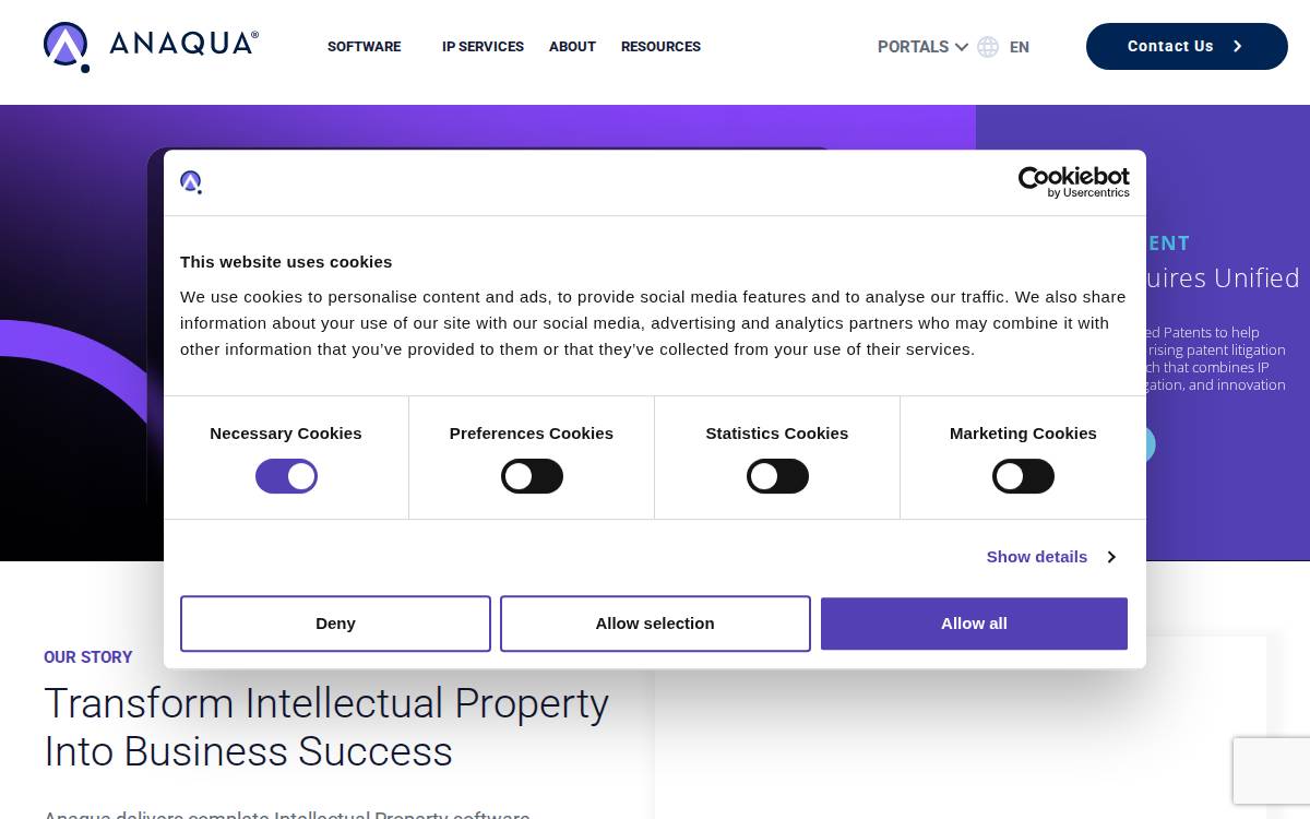 Anaqua website preview