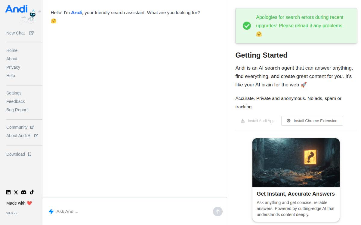 Andisearch website preview