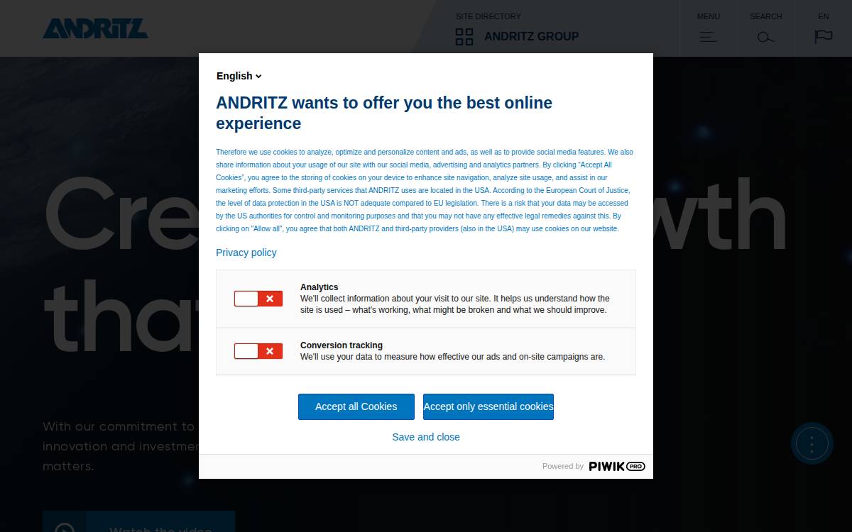Andritz AG website preview
