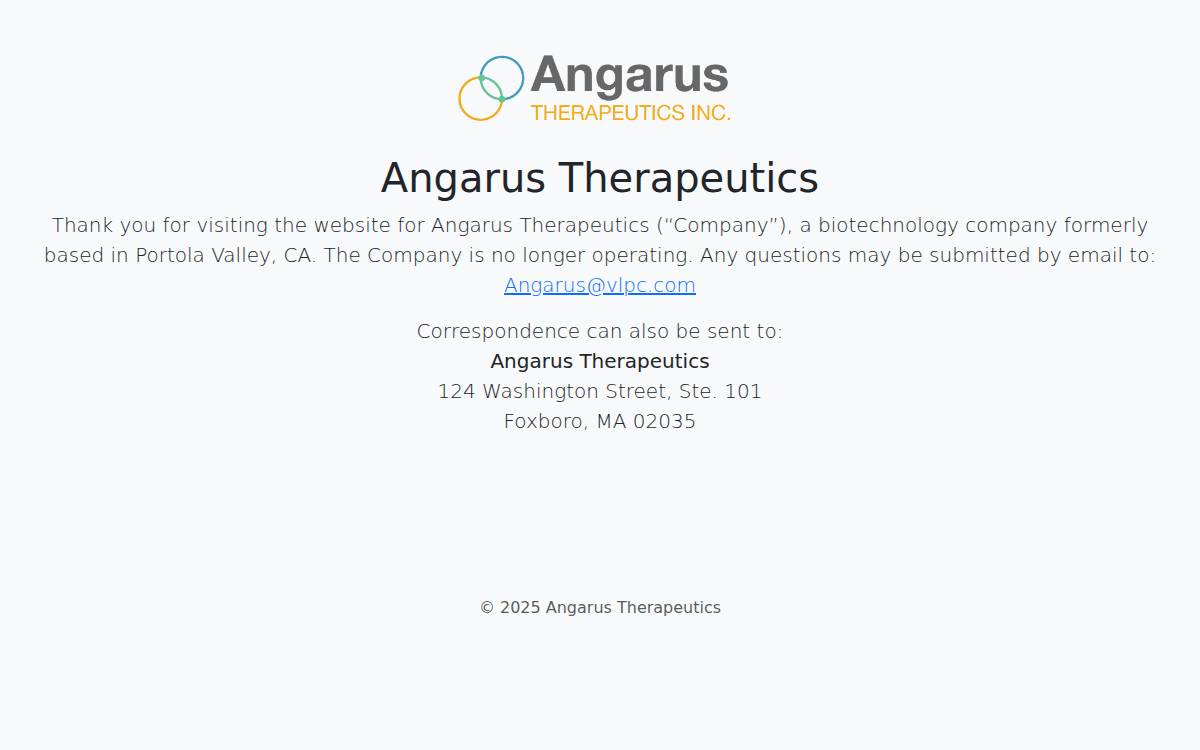 Angarus Therapeutics website preview