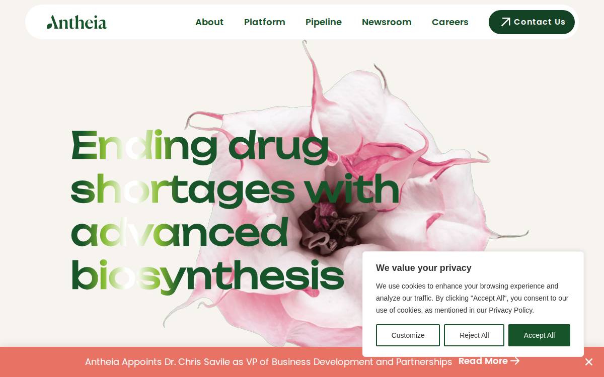 Antheia, Inc. website preview