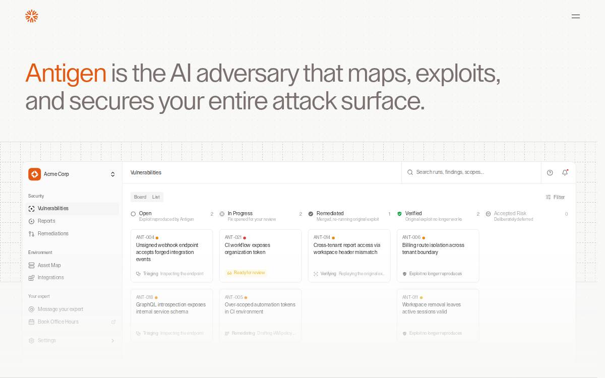 Antigen website preview