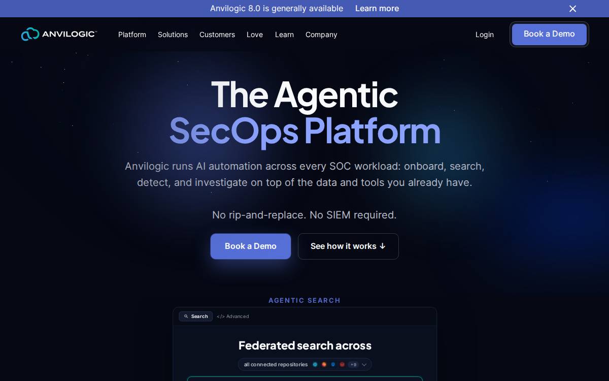 Anvilogic AI SOC Platform website preview