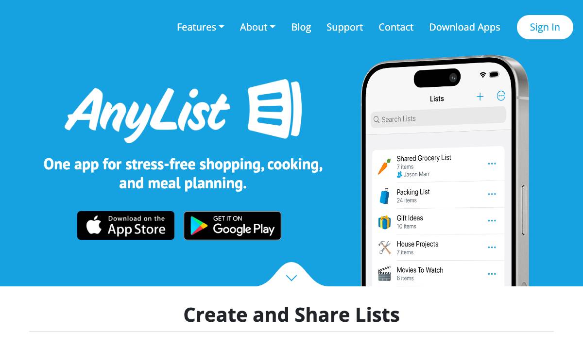 AnyList website preview