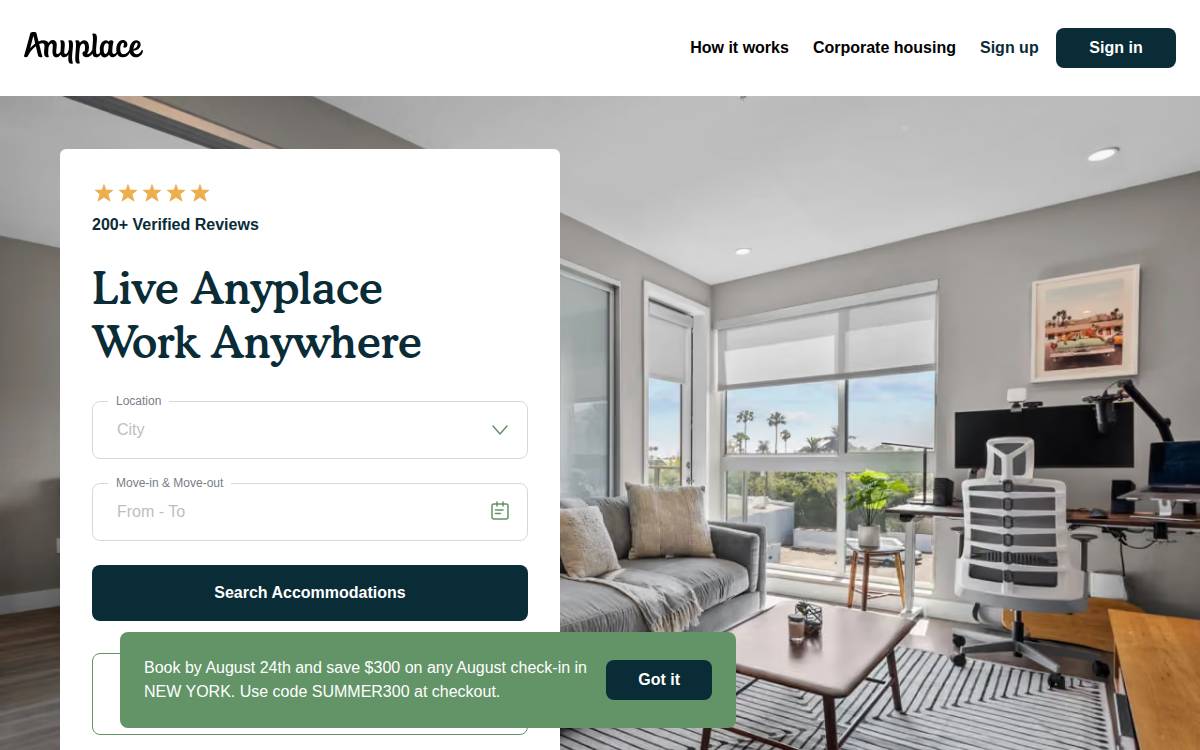 Anyplace website preview