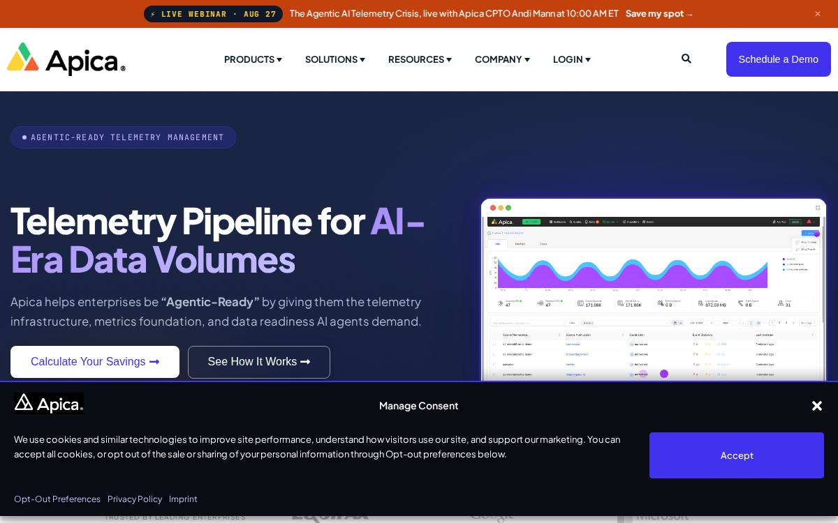Apica website preview