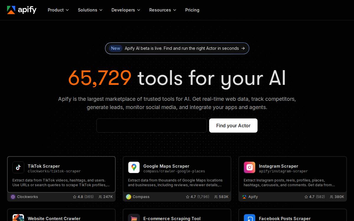 Apify website preview