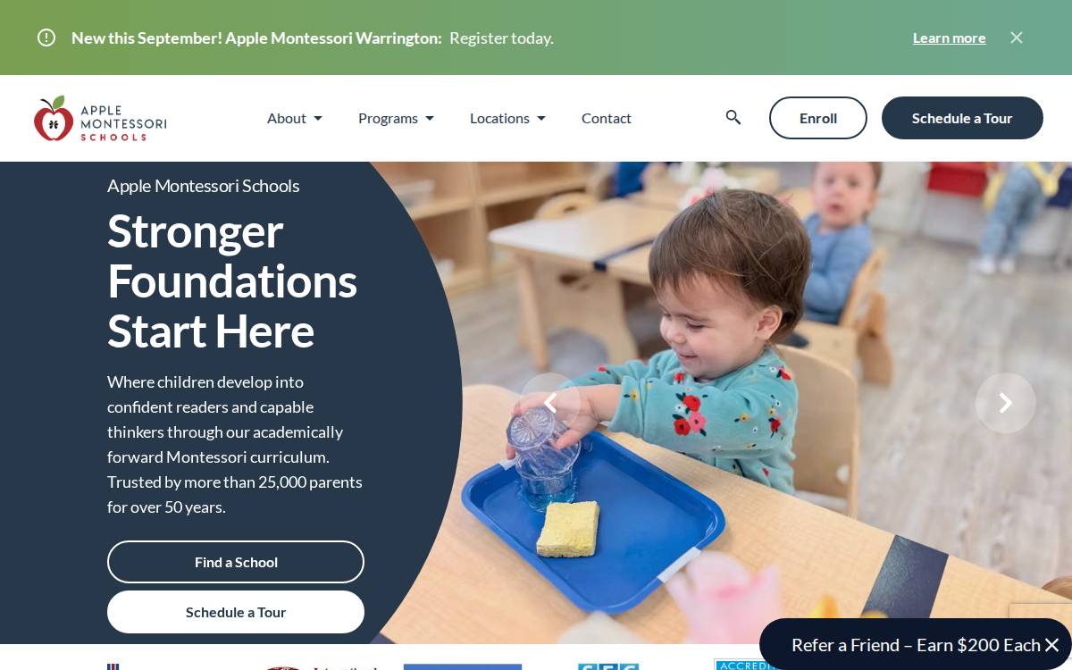 Applemontessorischools website preview