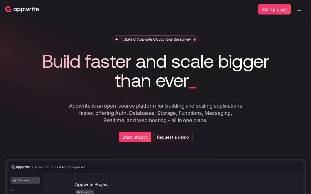 Appwrite website preview