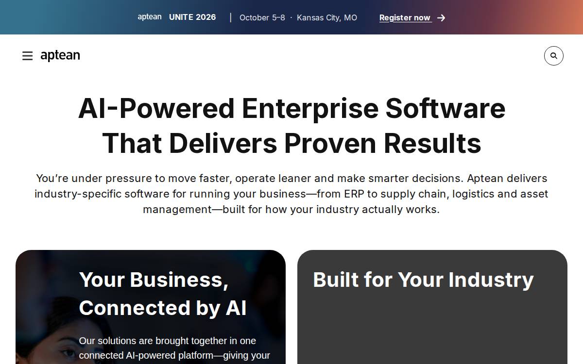 Aptean website preview