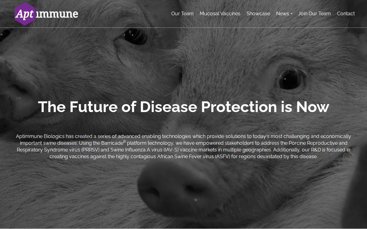 Aptimmune Biologics website preview