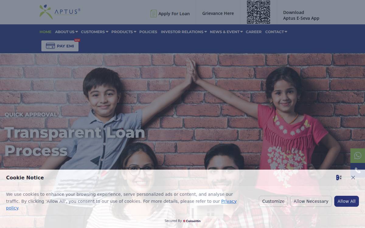 Aptus Housing Finance Ltd. website preview